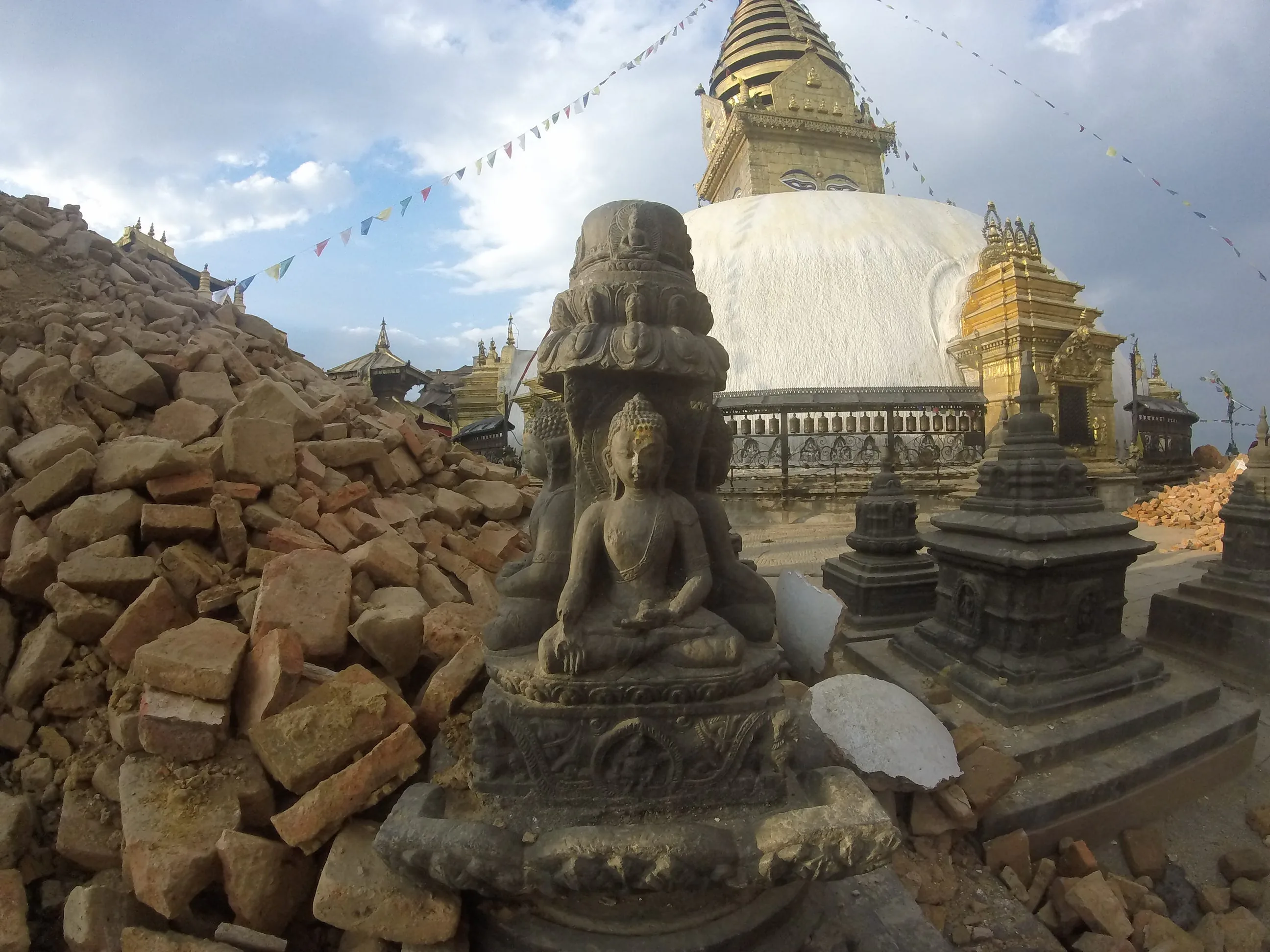 Damage at the Swambhunath Temple in Kathmandu due to the M7.8 Earthquake