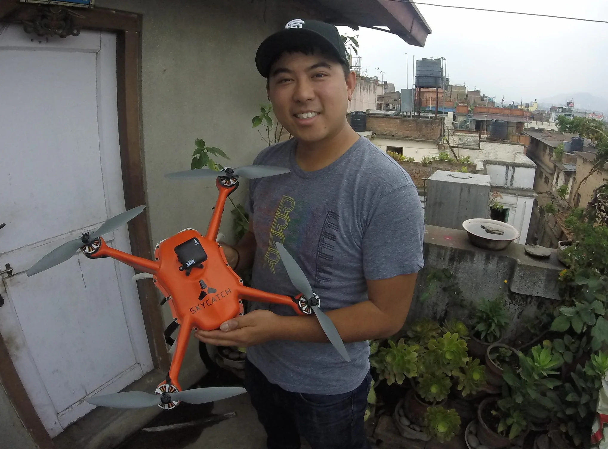 David Chen, Director of Engineering at Skycatch, with the drone