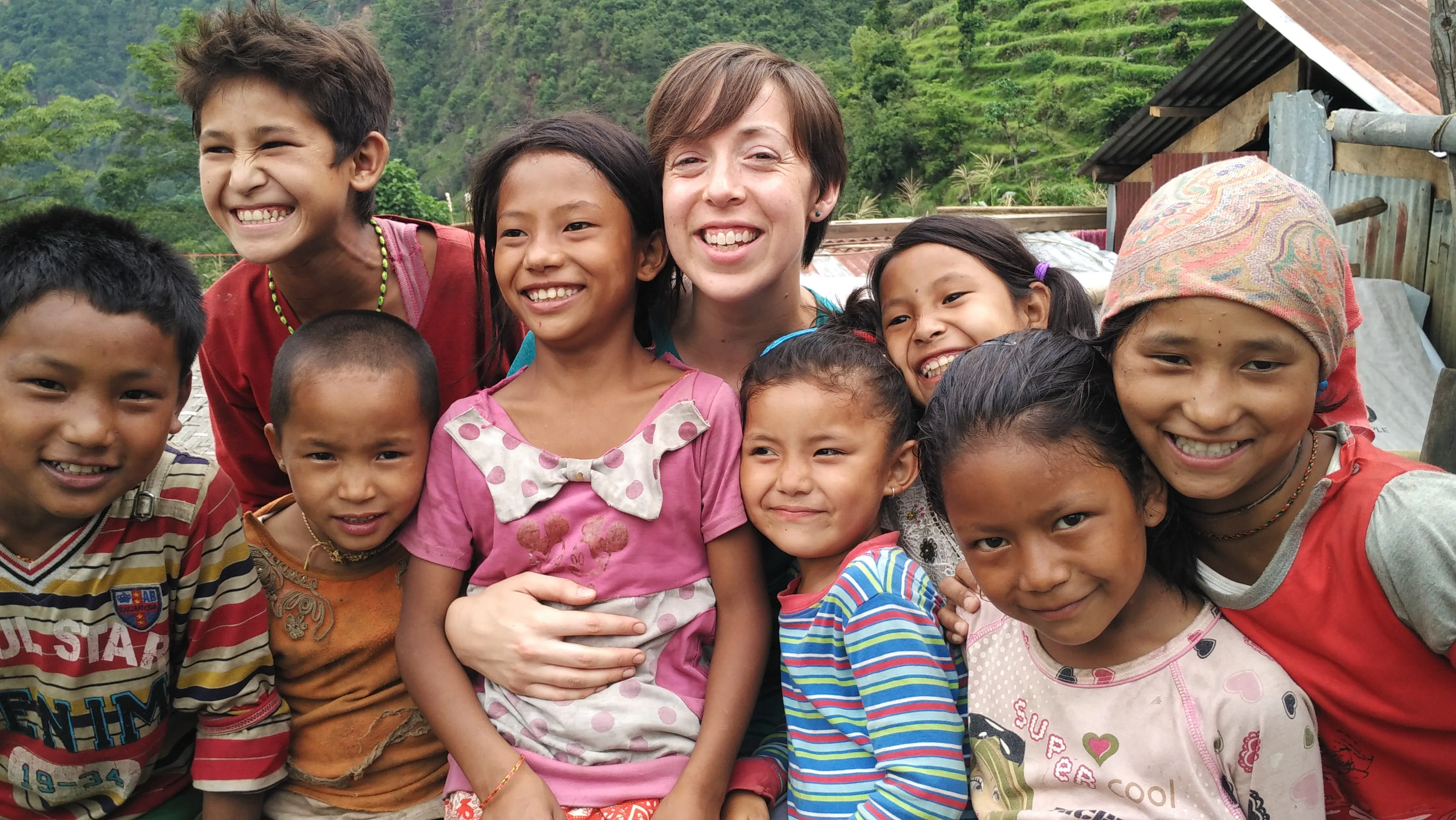 Amy with kids at Yangri in Sindupalchowk.