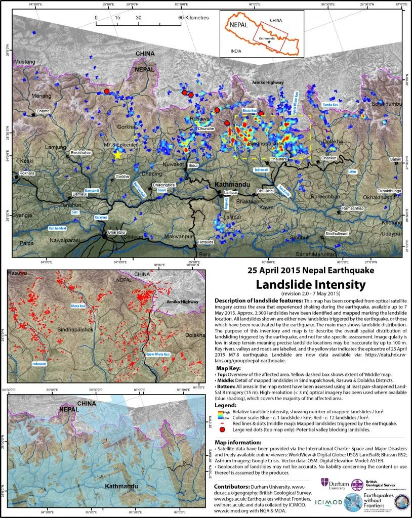 Map of Landslides in Nepal Courtesy of the British Geological Survey