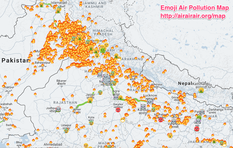 Emoji Air Pollution Map: (Screenshot from Nov 27, 2017)