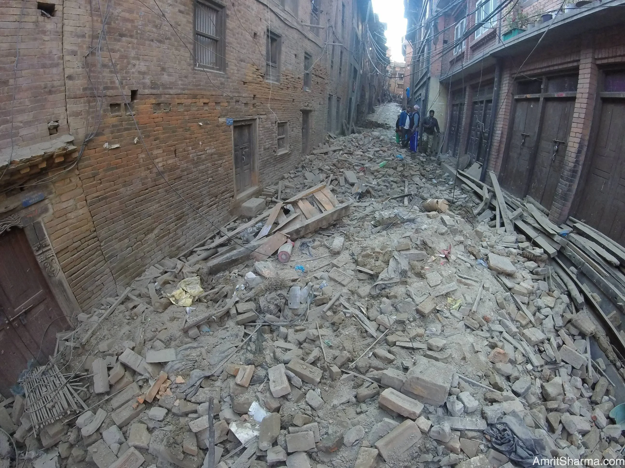 Debris across the narrow alleyways of Bhaktapur
