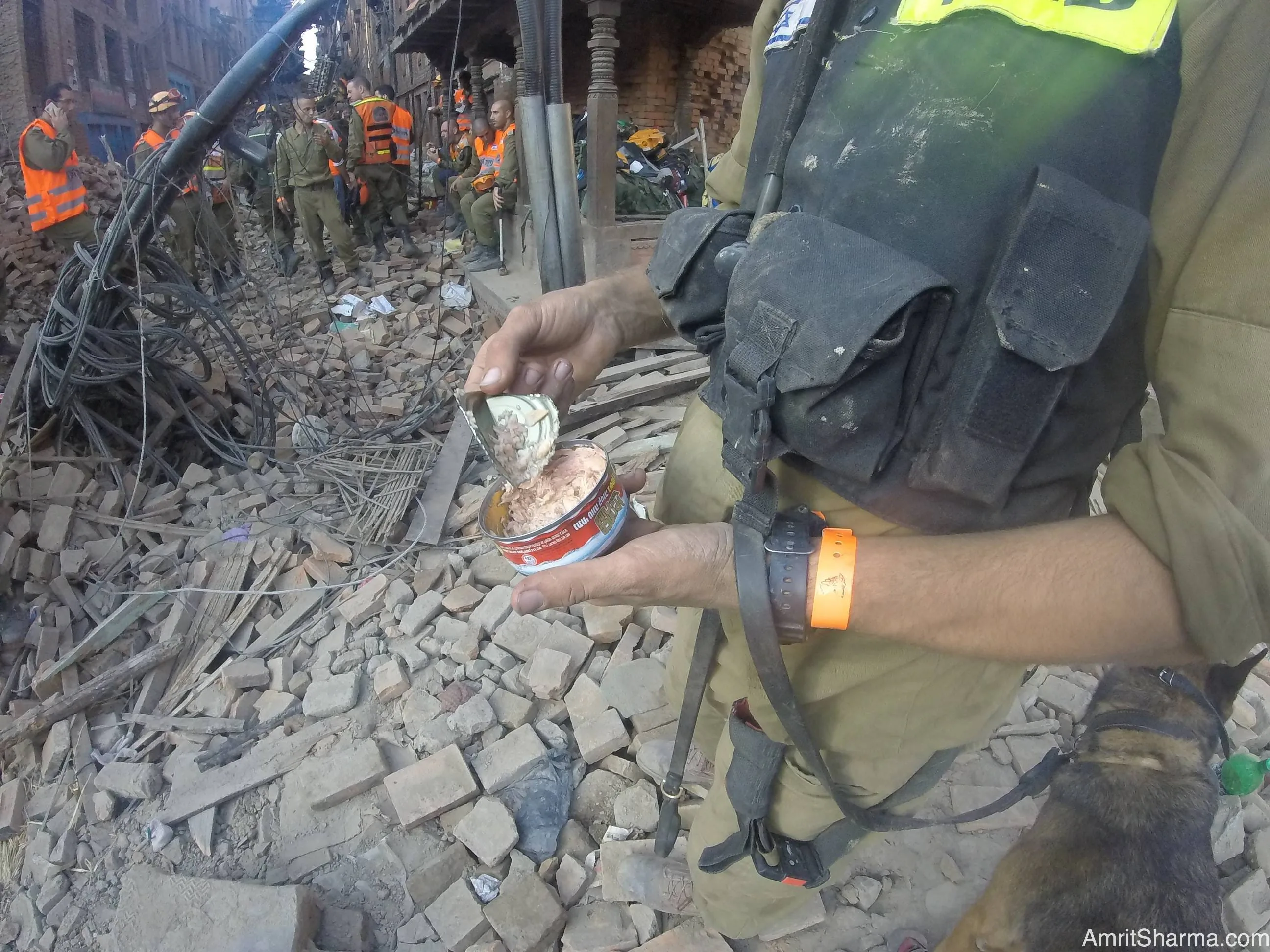 Snack time. Israeli soldier eating tuna.